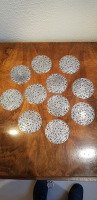 11 Glasuntersetzer 925er Sterling Silber Overlay Webster