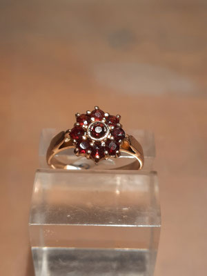 Granatring Nr7 Silber vergoldet Blüte rund