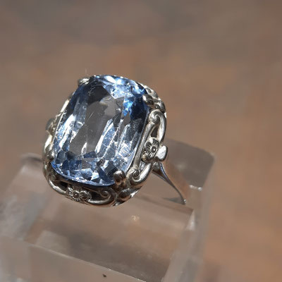 Blautopas Ring rechteckig 830er Silber floral Nr14