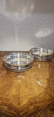 Paar Flaschenuntersetzer 925er Sterling Silber Gebr. Kühne Kordelrand