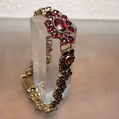 Granatarmband Silber vergoldet floral ca. 1920-50