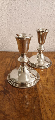 Paar flache, niedrige Kerzenhalter 925er Sterling Silber Empire