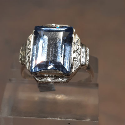 rechteckiger Blautopas Ring 830er Silber