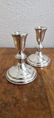 Paar flache Kerzenständer 925er Sterling Silber Empire