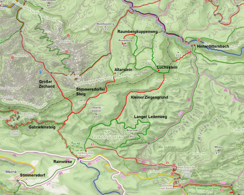 Übersichtskarte Raumberg, Stimmersdorfer Steig, Kleiner Ziegengrund - Quelle: mapy.cz, © Seznam.cz, a.s., 2018
