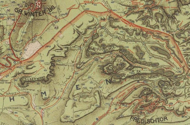 Silberwandsteig, Karte von Johannes Schulz 1928, Quelle: © SLUB / Deutsche Fotothek/KS 2268