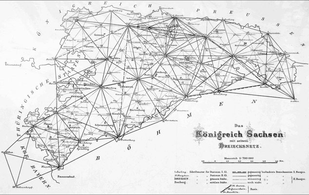 Karte der "Königlich-Sächsischen Triangulirung" von 1865  (Quelle: Wikipedia)