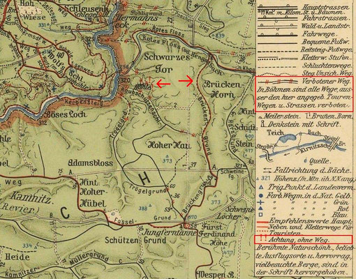 Karte von Johannes Schulz 1912. Links die Variante von vor 1910, rechts die Route durch den Brückengrund. Quelle: © SLUB / Deutsche Fotothek/KS 2268