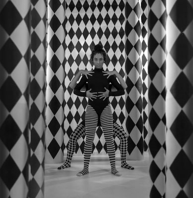 Couple in symmetrical harlequin hall