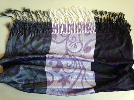 12. 162 cm x 72 cm, black and light purple with flower stripes, cotton, 25,- CHF