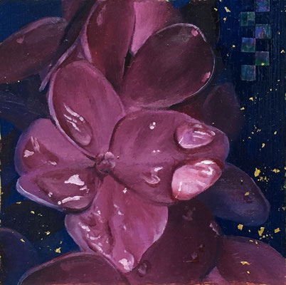 呼吸－赤紫　金箔、貝、油彩、MDF　10×10cm　