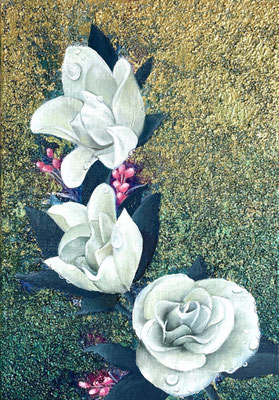 千種の花包　油彩、金箔、メディウム、カンヴァス　22.5×15.8cm　個人蔵