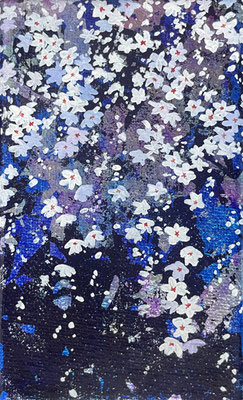 花雨－夜－　油彩、アルミ箔、カンヴァス　12.5×7.5cm