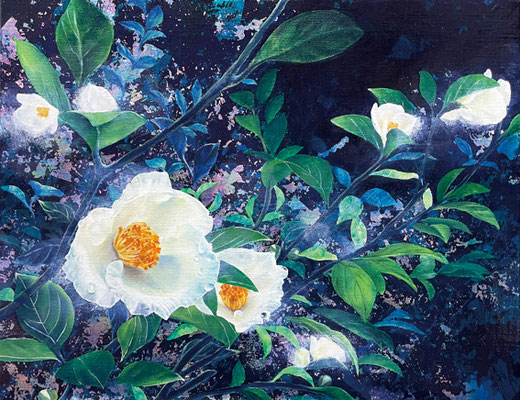 ひと夏の夢　油彩、アルミ箔、カンヴァス　31.8×41cm　