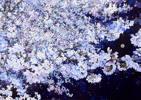 桜月夜　油彩、アルミ箔、カンヴァス　65.2×91cm　個人蔵