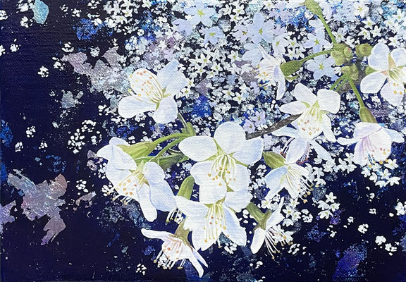冬の桜　油彩、アルミ箔、カンヴァス　15.8×22.5cm　個人蔵