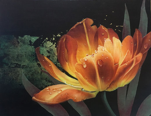 オレンジの光　金箔、油彩、カンヴァス　31.8×41cm　個人蔵