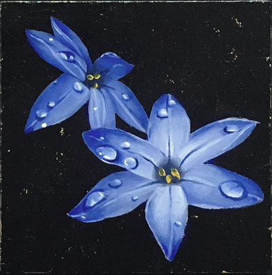 藍色に駆ける星Ⅰ　金箔、油彩、MDF　10×10cm　個人蔵