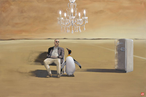 Pinguin schlägt vor, einen Apfelbaum zu pflanzen (80x120)