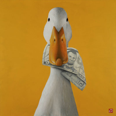 Ente mit Dollar im Schnabel