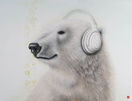 Eisbär mit Kopfhören