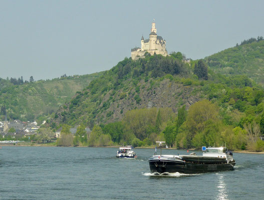 Rhine river and Marksburg Castle