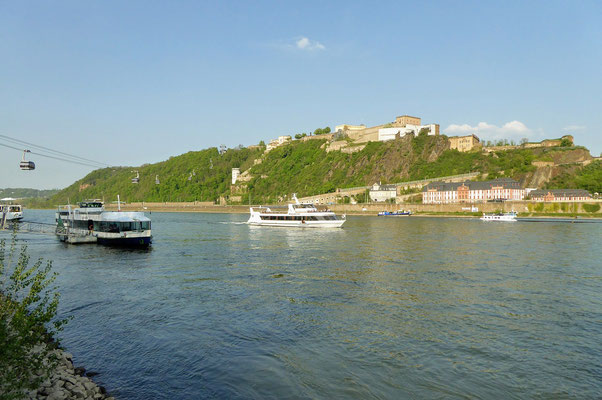 The Rhine river and the Ehrenbreitstein Fortress at Koblenz