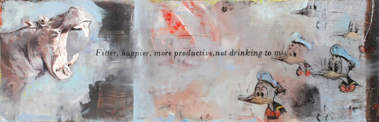 Fitter, happier....,2022, Öl auf Holz, 32,4 x 98,6 cm
