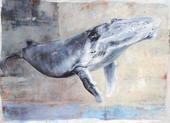 Wal, 2022, Öl auf Leinwand, 80 x 11o cm