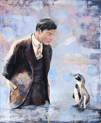 Pinguin zuhören, 2011, Öl auf Leinwand, 120 x 100 cm