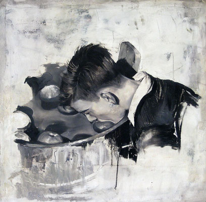 Apfelfischer, 2011, Öl auf Leinwand, 50 x 50 cm