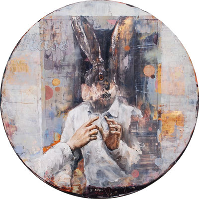 Hase, 2014, Öl auf MDF, 98 cm, 