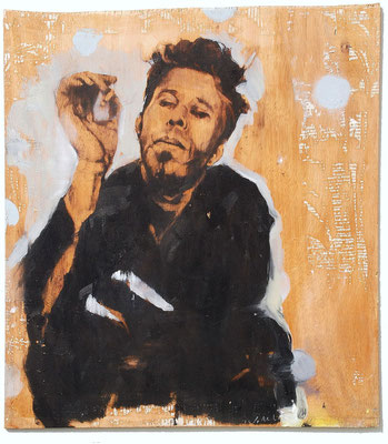 Tom Waits I, 2022, Öl auf Sperrholz, 43 x 38,5 cm