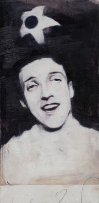 Ha! ( Rastellis Ball ), 2024, Öl auf Holz, 41 x 19 cm