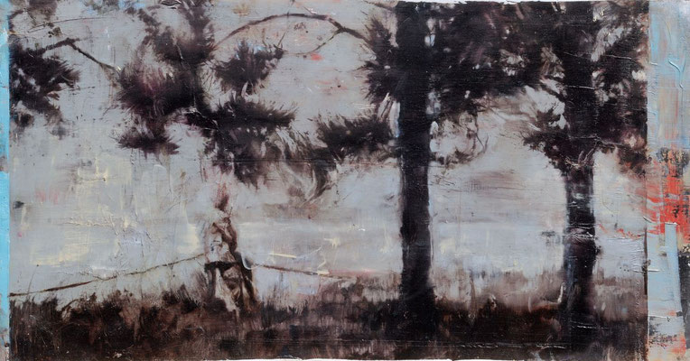 Rauschen, 2022, Öl auf Holz, 23,4 x 44,2 cm