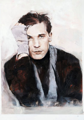 Glenn Gould / Der Handschuh,2023,Öl a.Holz,47,4x33cm