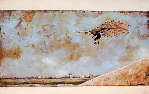 Der Flug, 2016, Öl auf Holz, 44 x 70 cm