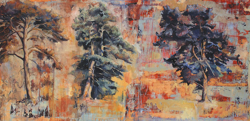 Drei Bäume I, 2009, Öl auf Leinwand, 100 x 180 cm