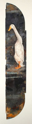 Ente II, 2024, Öl auf Möbelsperrholz, 151x27cm