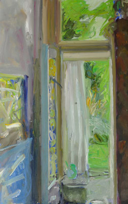 F323 110x70 door to the garden, oil paint on linen 