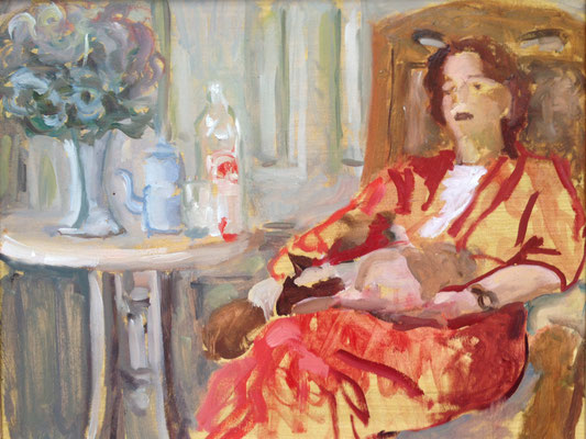 F329 29x37 Elisabeth in kimono, oil paint on panel Not for sale