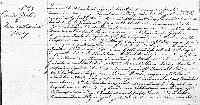 Marriage certificate of Émile Gsell's parents, April 27, 1837
