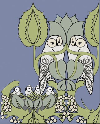 Un élément du papier peint "Owls" de Charles Voysey