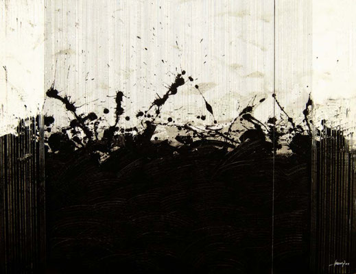 Oussema Troudi, Effilure 1, technique mixte sur toile, 120x87cm, 2009.