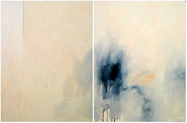 Oussema Troudi, Embuées 1, diptyque, acrylique sur toile, 130x196cm, 2010.