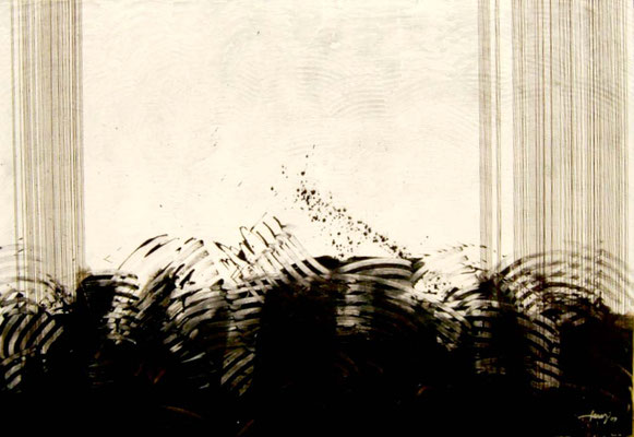Oussema Troudi, Effilure 3, technique mixte sur toile, 120x87cm, 2009.