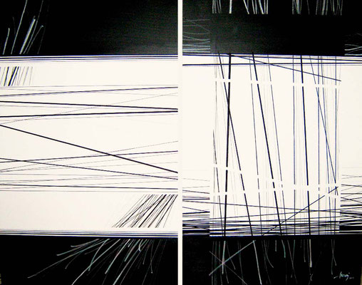 Oussema Troudi, Double dièse, Acrylique et encre sur toile, diptyque, 100x160cm, 2009.