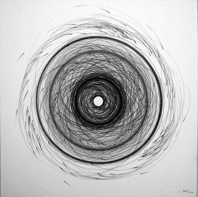 Oussema Troudi, Rotation 5, encre sur toile, 80x80cm, 2012.