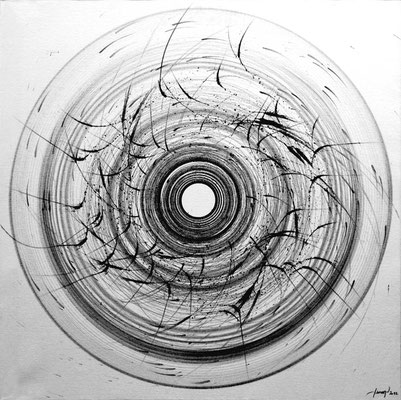 Oussema Troudi, Rotation 3, encre sur toile, 80x80cm, 2012.