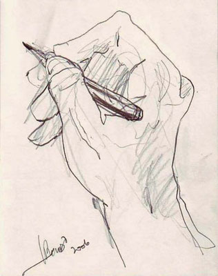 Oussema Troudi, Main droite au crayon, crayon sur papier, 15x10cm, 2006.